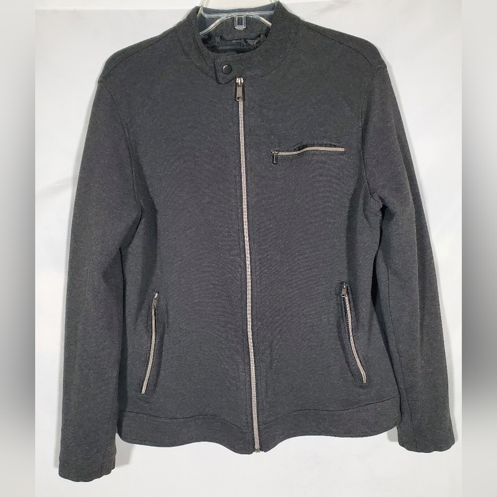 ZARA MAN GREY MANDARIN BUTTON COLLAR FULL ZIP BOMBER JACKET POCKETS MENS MEDIUM